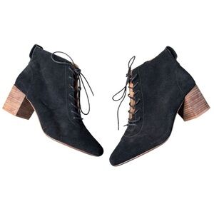 Madewell Emilia Black Suede Lace Up Block Heeled Casual Booties Women’s 8.5